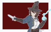 1girl agnes_tachyon_(umamusume) alain_sibon ascot brown_hair capotain coat commentary cosplay crossover dagger darkest_dungeon dress_shirt eyes_visible_through_hair fingerless_gloves flask gloves gold_trim graverobber_(darkest_dungeon) graverobber_(darkest_dungeon)_(cosplay) hat holding holding_dagger holding_knife holding_weapon horse_girl knife leather leather_gloves medium_hair messy_hair outside_border paid_reward_available pouch red_background red_eyes round-bottom_flask shirt signature solo umamusume weapon white_shirt rating:s score:11 post #4960511