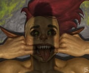 1girl artist_name baldur's_gate baldur's_gate_3 black_sclera colored_sclera colored_skin dungeons_&_dragons female_goblin finger_in_own_mouth goblin green_eyes green_skin highres imminent_fellatio justsomenoob open_mouth penis penis_awe penis_shadow pointy_ears red_hair sazza_(baldur's_gate) sharp_teeth solo submission teeth tongue tongue_out rating:s score:-2 post #10162652