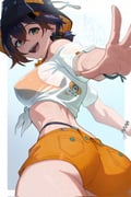1girl ass belle_(summer_skies)_(zenless_zone_zero) belle_(zenless_zone_zero) bikini bikini_bottom_under_shorts bikini_top_under_shirt bikini_under_clothes breasts bucket_hat english_commentary fish_hat hat highres mendo0821 official_alternate_costume orange_bikini orange_shorts see-through_clothes see-through_shirt shirt shorts solo swimsuit tied_shirt zenless_zone_zero rating:s score:69 post #10166707