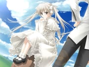 1boy 1girl black_eyes black_pants blue_sky brother_and_sister brown_eyes commentary_request dress flat_chest frills game_cg grey_hair hand_on_own_hip hashimoto_takashi kasugano_haruka kasugano_sora long_hair mary_janes pants ribbon shirt shoes siblings sitting sky socks solo_focus twintails white_dress white_shirt yosuga_no_sora rating:g score:2 post #10176791