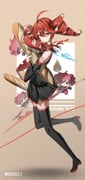 1girl absurdres arm_tattoo black_boots black_shirt black_skirt blush boots bread closed_mouth detached_sleeves doll drill_hair food hair_between_eyes highres holding holding_food hxbdzj kasane_teto loaf_of_bread long_hair looking_at_viewer number_tattoo red_eyes red_hair shirt sidelocks skirt solo tattoo thigh_boots twin_drills utau rating:g score:3 post #10172056