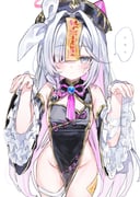 ... 1girl absurdres alternate_costume armpit_crease bandaged_arm bandaged_leg bandages bare_shoulders black_dress black_hat black_sleeves blue_archive blush bow braid breasts china_dress chinese_clothes closed_mouth clothes_between_thighs clothing_cutout colored_inner_hair covered_groin cowboy_shot detached_sleeves dress expressionless eyes_visible_through_hair flipped_bangs frilled_sleeves frills ghost_pose grey_eyes groin hair_bow hair_intakes hair_over_one_eye halo hands_up hat heart_cutout highres jiangshi_costume long_bangs long_hair looking_at_viewer mandarin_collar microdress multicolored_hair no_panties ofuda ofuda_on_head ofuda_on_leg one_eye_covered pankou pelvic_curtain petite pink_hair pink_halo pink_pupils plana_(blue_archive) qingdai_guanmao revealing_clothes ring_hair_ornament shouu-kun side_braid sideboob sideless_dress sideless_outfit simple_background small_breasts solo spoken_ellipsis standing straight-on sweatdrop tassel thighs two-tone_hair very_long_hair white_background white_bow white_hair wide_sleeves rating:q score:31 post #10166061