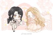 2girls beads black_hair black_shoes blonde_hair blue_eyes blush_stickers bouquet bridal_veil bride brooch brown_eyes chibi chinese_commentary closed_mouth collared_jacket collared_shirt colored_eyelashes commentary_request crossdressing crossdressing_(ftm) dress dress_flower dress_pants dress_shoes elbow_gloves floral_print flower flower_brooch forever_love_(shining_nikki) gate gloves grey_jacket grey_pants grey_suit grey_vest groom hair_beads hair_ornament happy holding holding_bouquet jacket jewelry lace lace_gloves lapels layered_sleeves long_hair long_sleeves looking_at_viewer low_ponytail multiple_girls nikki_(series) notched_lapels offering_hand open_clothes open_jacket pants pink_dress pink_flower pink_rose pleated_dress pocket ponytail print_dress ribbon ringlets romantic_visit_(shining_nikki) rose rose_print see-through_clothes see-through_veil shining_nikki shirt shoes smile sparkle suit tareme tuxedo veil very_long_hair vest watermark wavy_hair wedding_dress weibo_watermark white_background white_flower white_gloves white_ribbon white_rose white_shirt white_veil xiaoyu_qixing rating:g score:-1 post #10176533