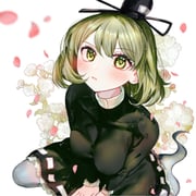 1girl black_hat blush breasts closed_mouth commentary_request dress floral_background flower frills ghost_tail green_dress green_eyes green_hair hair_between_eyes hat highres itsumizu leaf long_sleeves looking_at_viewer looking_up medium_breasts ofuda ofuda_on_clothes petals seiza short_hair sitting soga_no_tojiko solo tate_eboshi touhou white_background white_flower rating:g score:4 post #10160157