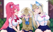 absurdres animal_ears breasts clothing_cutout dopeybunni fuwawa_abyssgard hair_between_eyes hair_intakes hair_ornament hairclip highres hololive hololive_english large_breasts long_hair looking_at_another looking_down meme mococo_abyssgard multicolored_hair multiple_girls open_mouth panther_ears panther_girl pink_hair ponytail raora_panthera school_uniform shiny_skin shirt siblings sidelocks sisters sitting skirt streaked_hair thighs twins underboob_cutout virtual_youtuber white_shirt x_hair_ornament rating:s score:5 post #10176458