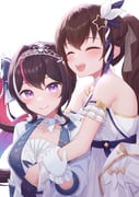 2girls :d absurdres arm_garter azki_(dress)_(hololive) azki_(hololive) blue_gloves blue_hair blue_jacket blush bow braid breasts brown_hair choker closed_eyes closed_mouth colored_inner_hair commentary_request double-parted_bangs dress drill_hair drill_ponytail frilled_choker frilled_gloves frills gloves gradient_hair hair_between_eyes hair_bow hair_intakes hair_ornament hair_ribbon half_gloves half_up_braid half_up_half_down_braid half_updo halter_dress halterneck hand_on_another's_arm highres hololive hug hug_from_behind jacket lapels long_hair looking_at_viewer medium_breasts mole mole_under_eye multicolored_hair multiple_girls official_alternate_costume official_alternate_hairstyle open_mouth pink_hair ponytail purple_eyes ribbon side_drill side_ponytail sidelocks simple_background smile star_(symbol) star_hair_ornament strapless strapless_dress streaked_hair thick_thighs thighs three-quarter_sleeves tiara tokino_sora tokino_sora_(birthday_2022) transparent_background typho upper_body very_long_hair virtual_youtuber wavy_hair white_bow white_choker white_dress white_gloves white_hair white_jacket rating:s score:7 post #8933763