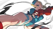 1girl ahoge armband artist_name blonde_hair blue_eyes blue_leotard bodypaint braid breasts cammy_white commentary dynamic_pose fingerless_gloves flying_kick foreshortening garrison_cap gloves hat hata4564 highleg highleg_leotard huge_ahoge kicking leotard long_braid long_hair medium_breasts necktie red_gloves ribbed_leotard scar scar_on_cheek scar_on_face serious sleeved_leotard small_breasts solo street_fighter street_fighter_zero_(series) thighs thong_leotard twin_braids v-shaped_eyebrows watermark white_background rating:s score:10 post #10169902