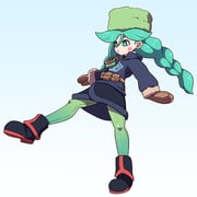 1girl aged_up black_boots black_skirt blush_stickers boots bright_pupils brown_mittens closed_mouth commentary_request diamond_clan_outfit eyelashes full_body fur_hat green_eyes green_hair green_hat green_pantyhose hair_between_eyes hat highres jacket knees long_hair long_sleeves mittens omoitsuka pantyhose pokemon pokemon_legends:_arceus sabi_(pokemon) skirt solo twintails white_pupils rating:g score:2 post #10159051