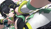 1girl black_hair black_shirt braid breasts cleavage cleavage_cutout clothing_cutout commission crop_top double-parted_bangs foreshortening green_eyes hata4564 highres indie_virtual_youtuber jacket medium_breasts net_ball off_shoulder pants poke_ball pokemon saki.exe shirt short_braid short_hair shorts side_braid skeb_commission solo virtual_youtuber white_jacket white_shorts rating:s score:4 post #10175764