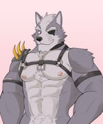 1boy abs absurdres animal_ears bara bare_pectorals biceps closed_mouth commentary english_commentary eyepatch furry furry_male grey_fur highres looking_at_viewer male_focus muscular muscular_male naikumaart navel nipples one_eye_covered pectorals shoulder_spikes smile spikes star_fox strap topless_male white_background wolf_boy wolf_ears wolf_o'donnell rating:q score:1 post #9911008
