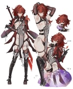 1boy alternate_costume armpits arms_up black_panties closed_mouth commentary_request crossdressing crossdressing_(mtf) detached_sleeves diluc_(genshin_impact) full_body genshin_impact highres holding holding_panties holding_underwear holding_unworn_clothes long_hair male_focus multiple_views nipple_cutout nipples panties red_eyes red_hair revealing_clothes ribs side-tie_panties simple_background skindentation slime_(creature) thighhighs thighs thong underwear unworn_panties white_background zehuij rating:s score:11 post #10165289