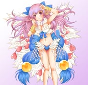 1girl akiiyuuri arm_up armpits back_bow bangle bikini blue_bikini blue_bow blush bow bracelet bracer breasts cleavage closed_mouth commentary_request feather_trim feathered_wings feet_out_of_frame hair_spread_out heart jewelry large_bow large_breasts long_hair looking_afar mismatched_bikini pointy_ears purple_background purple_eyes purple_hair ragnarok_online smile solo swimsuit wanderer_(ragnarok_online) white_bikini white_wings wings rating:s score:0 post #10175770