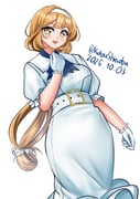 1girl absurdres alternate_costume blonde_hair blush breasts commentary_request dated dress gloves headband highres kantai_collection katou_shinobu large_breasts long_hair looking_at_viewer one-hour_drawing_challenge ootomari_(kancolle) open_mouth short_sleeves simple_background smile solo twitter_username white_background white_dress white_gloves white_headband yellow_eyes rating:g score:4 post #10061104