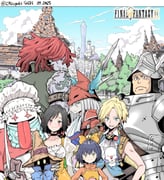 1other 3girls 4boys absurdres adelbert_steiner amarant_coral aqua_eyes arm_belt arm_tattoo armor ascot bare_shoulders bib black_choker black_hair black_mage_(final_fantasy) blonde_hair blue_coat blue_hair blue_vest blush bodysuit bow breastplate breasts brown_eyes burmecian castle chef_hat choker closed_mouth coat collarbone collared_shirt colored_skin copyright_name crystal dagger dated dreadlocks earrings eiko_carol final_fantasy final_fantasy_ix freya_crescent frown garnet_til_alexandros_xvii gloves green_eyes green_vest grey_gloves grey_hair grey_skin hair_between_eyes hair_bow hat hat_feather helm helmet highres holding holding_dagger holding_knife holding_polearm holding_staff holding_weapon hoop_earrings horns jacket jewelry juliet_sleeves knife knight lakugali_shiki lizard_tattoo long_sleeves low_ponytail medium_breasts moogle mouse_girl multiple_boys multiple_girls open_mouth orange_bodysuit orange_bow orange_overalls orange_sweater overalls parted_bangs pendant pink_bodysuit pink_coat plate_armor polearm ponytail puffy_sleeves quina_quen red_helmet red_jacket shirt short_hair shoulder_armor single_horn smile staff sweater tabard tattoo tongue tongue_out torn_clothes torn_sleeves turtleneck turtleneck_sweater twitter_username upper_body vest vivi_ornitier weapon white_ascot white_shirt white_skin winged_helmet wizard_hat yellow_eyes zidane_tribal rating:g score:4 post #9984900