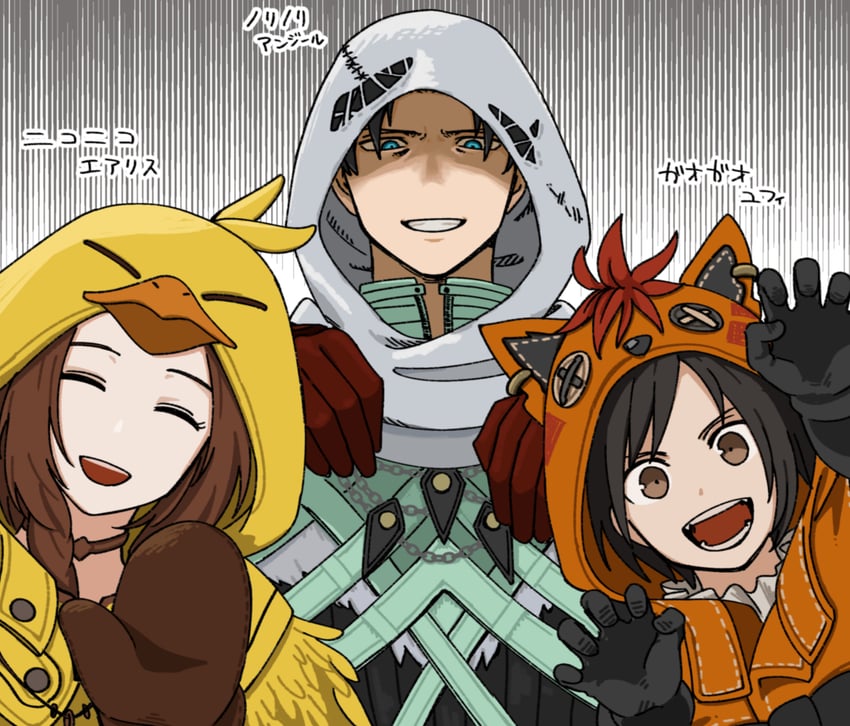 aerith gainsborough, yuffie kisaragi, red xiii, and angeal hewley (final fantasy and 2 more) drawn by s_m_man