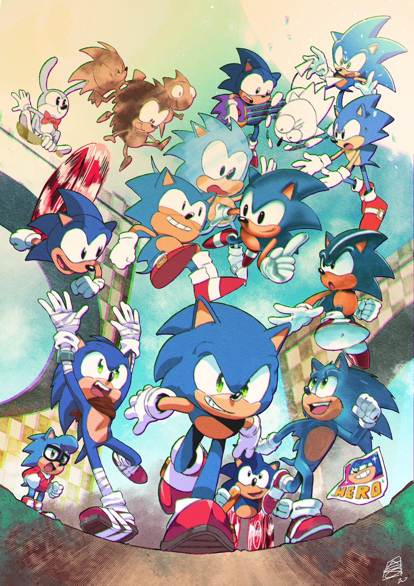 sonic the hedgehog, classic sonic, nicky, and mr. needlemouse (sonic the hedgehog and 9 more) drawn by a_r_q