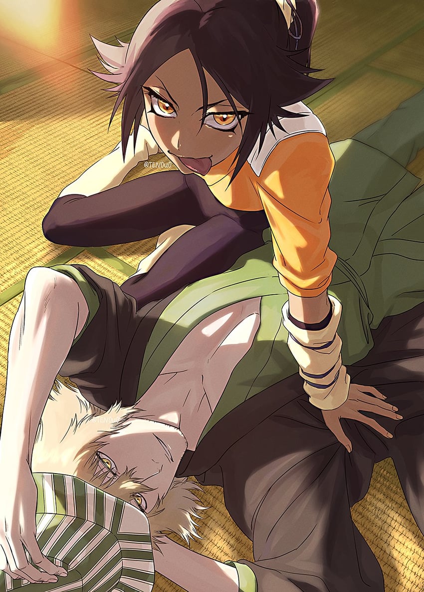 shihouin yoruichi and urahara kisuke (bleach) drawn by ten0u0