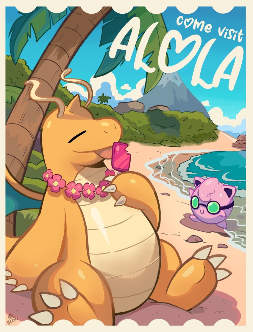 jigglypuff and dragonite (pokemon and 1 more) drawn by wolfang_fh