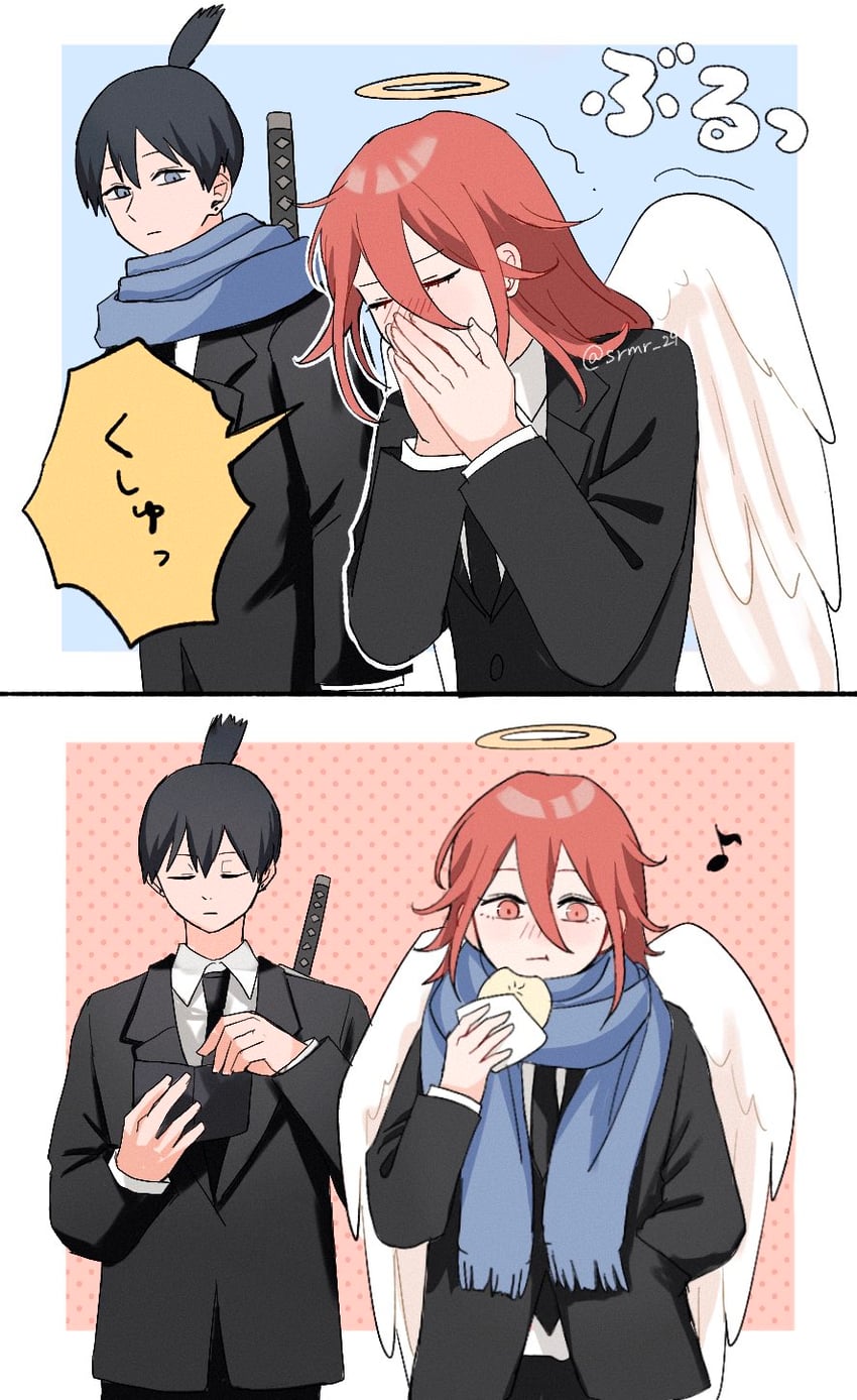 hayakawa aki and angel devil (chainsaw man) drawn by srmr_29