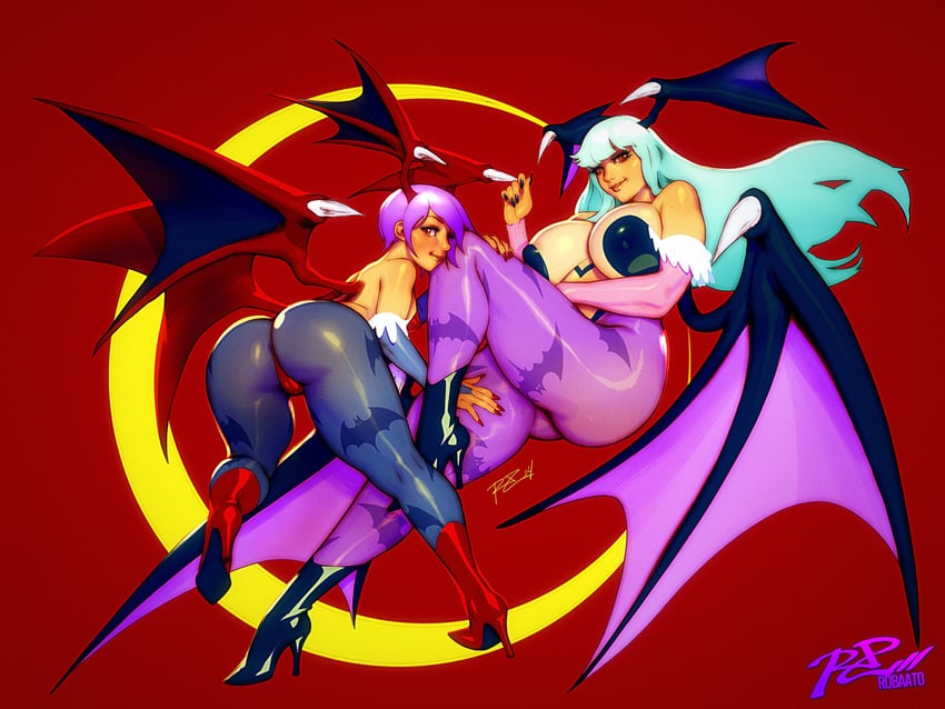 morrigan aensland, lilith, and rouge the bat (darkstalkers) drawn by robaato